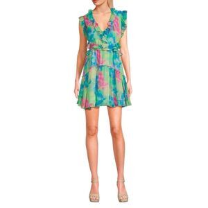 🔴 Allison & Kelly Tie Dye Ruffle Dress with V-Neck and Side Cut Outs
